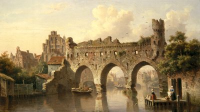 Ruïnes over de rivier Birchel bij Zutphen in Nederland door Everhardus Koster