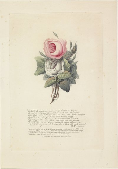 Rozen met silhouetportretten van Willem I Frederik, koning der Nederlanden, Wilhelmina van Pruisen, hun kinderen, zijn moeder en zijn zus door Evert Maaskamp