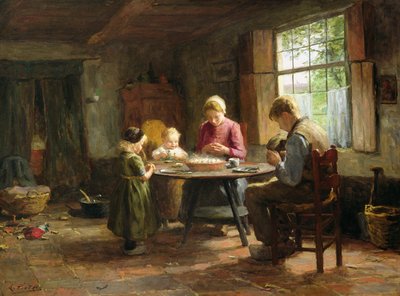Een Nederlands interieur - Gebed voor de maaltijd door Evert Pieters