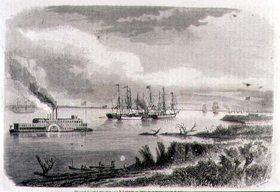 Een Stoomboot en een Sleepboot op de Mississippi, gegraveerd door Stephane Pannemaker door Evremond de (after) Berard