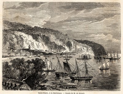 Uitzicht op Saint Pierre, in Martinique, tekening door Auguste de Berard (1824-1881), ter illustratie van de reizen naar de West-Indië, in 1858-1859, door Anthony Trollope (1815-1882). Gravure in "Le tour du monde, nouveau journal des voyages" Parijs door Evremond de (after) Berard
