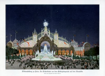 Fonteinen bij het Paleis van Elektriciteit, Champ de Mars, Wereldtentoonstelling Parijs 1889 door Ewald Thiel