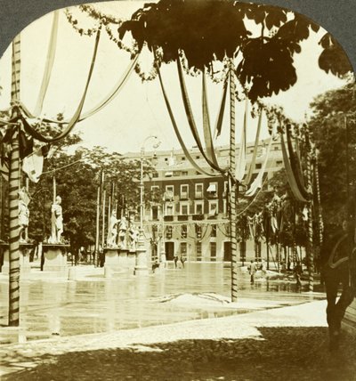 Versieringen, Plaza de Oriente, Madrid, Spanje door Excelsior Stereoscopic Tours