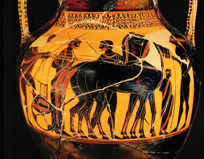 Het vertrek van de krijger in zijn strijdwagen ... door Exekias Exekias