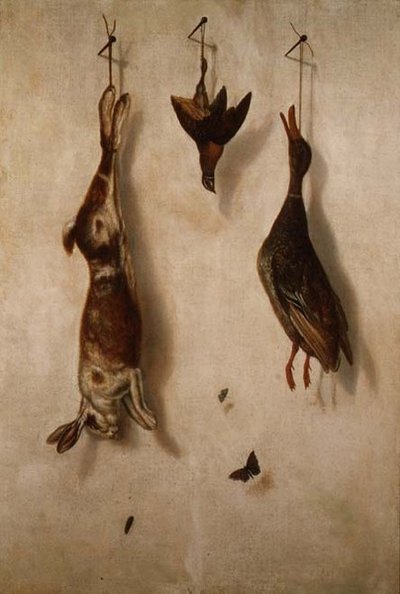 Stilleven van dood wild aan een muur door F.A. Brandel