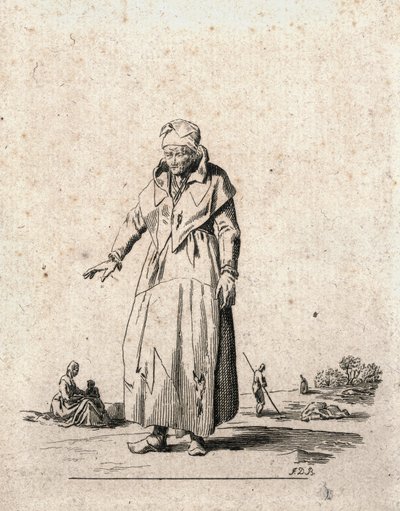 Boerin (gravure) door F.D.B. Monogrammist