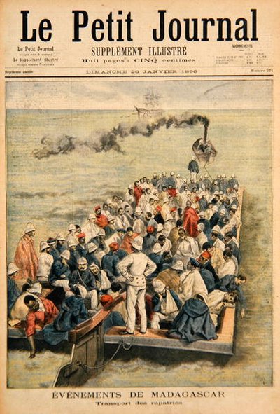 Gebeurtenissen in Madagaskar: De Repatriëring van Franse troepen, illustratie uit Le Petit Journal, 20 januari 1896 door F.L. and Tofani, Oswaldo Meaulle