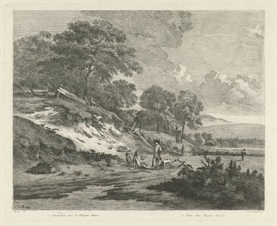 Duinlandschap met rustende jagers door F.W. Musculus