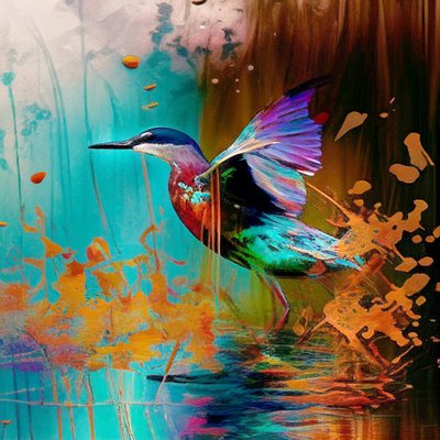 Abstracte vogel op canvas door F. Abderrahim