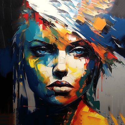 Abstract schilderij van mooie meisjes met blauwe ogen door F. Abderrahim