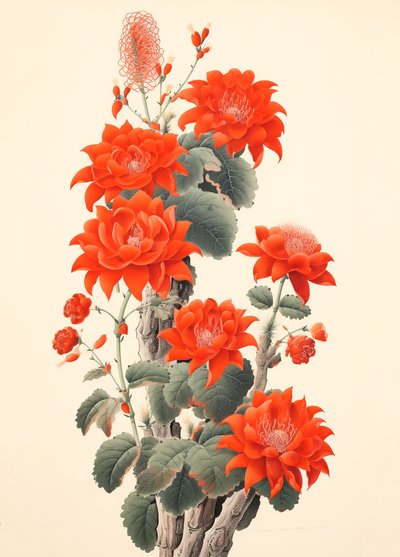 Abstracte cactus met bloemen door F. Abderrahim