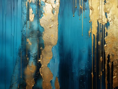 Abstract goud en blauw door F. Abderrahim