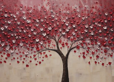 Abstract schilderij, bloeiende boom door F. Abderrahim