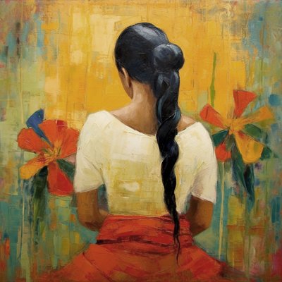Abstract schilderij: Mexicaanse vrouw van achteren door F. Abderrahim