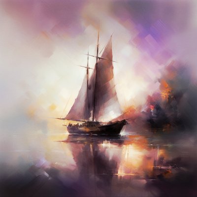 Abstract schilderij van een zeilboot in zeegezicht, muurkunst | canvasprints door F. Abderrahim