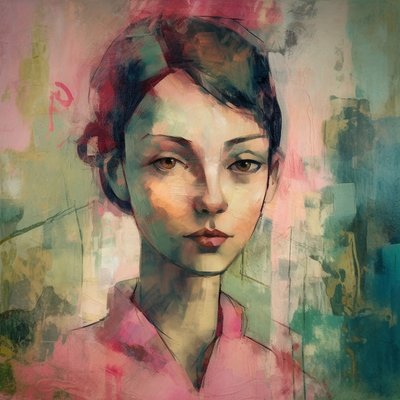 Abstract portret van een jonge vrouw, in de stijl van Maurice Denis door F. Abderrahim
