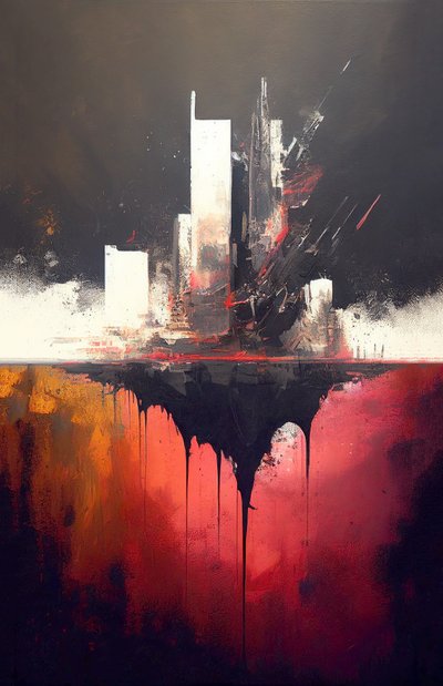 Abstract rood schilderij, dikke penseelstreken, muurkunstafdruk op aanvraag door F. Abderrahim