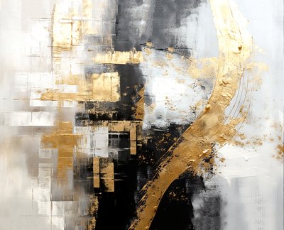 Abstract zilver & goud digitaal schilderij, vierkante fijne kunst door F. Abderrahim
