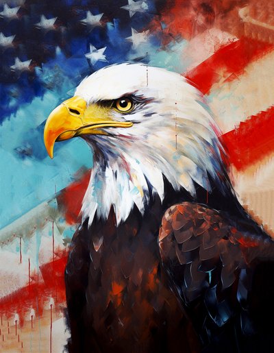 Amerikaanse adelaar, Amerikaanse vlag op de achtergrond door F. Abderrahim