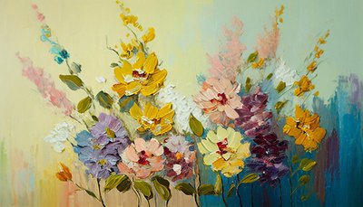 Antieke bloemen in vaas, abstracte bloemen op canvas door F. Abderrahim