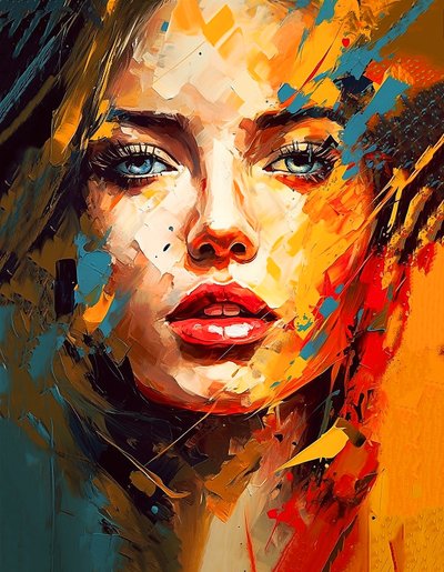 Portret van een mooi meisje, blauwe ogen, impressionistische stijl, canvasafdrukken door F. Abderrahim