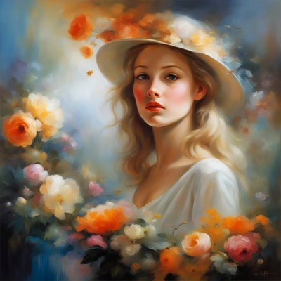 Mooie vrouw in landschap en bloemen door F. Abderrahim