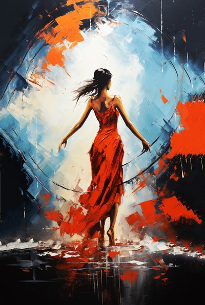 Schilderij van een mooi dansend meisje, achteraanzicht, fijne kunstafdrukken online door F. Abderrahim