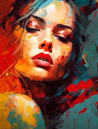 Portret van een mooie vrouw, abstract acrylschilderij, canvasafdrukken door F. Abderrahim