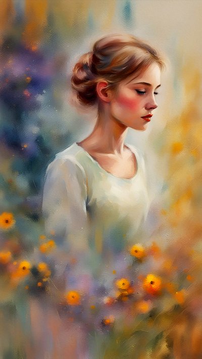 Portret van een mooie jonge vrouw en bloemen door F. Abderrahim