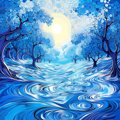 Blauwe surrealistische boom, modern wanddecor door F. Abderrahim