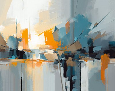 Hedendaagse olieverfschilderij compositie textuur abstractie, muurkunstafdruk door F. Abderrahim