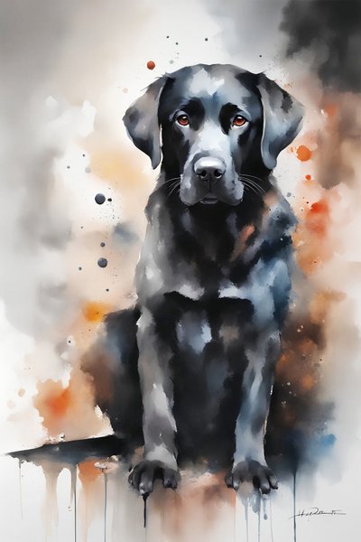 Portret van een schattige zwarte hond door F. Abderrahim