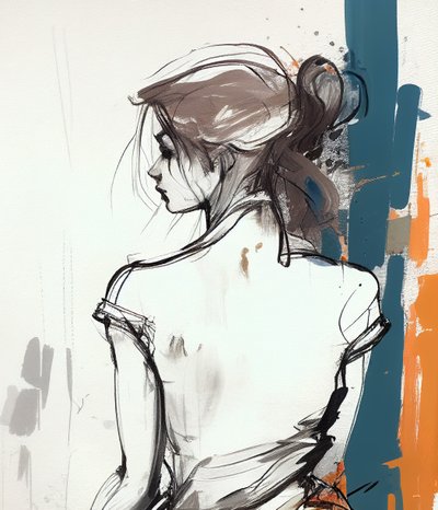 Tekening van een meisje van achteren door F. Abderrahim