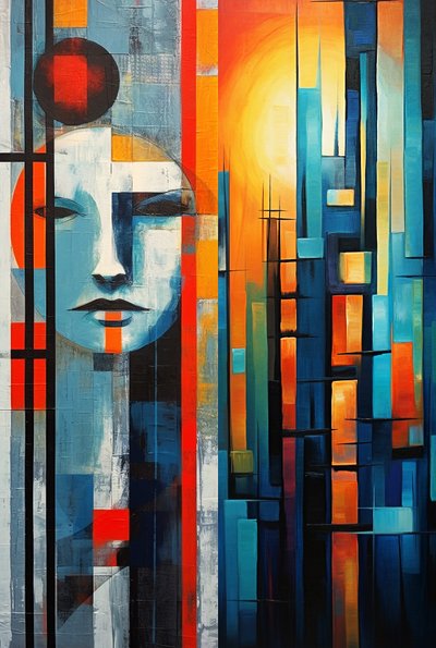 Figuratief abstract schilderij in acryl, posters kunstafdruk door F. Abderrahim
