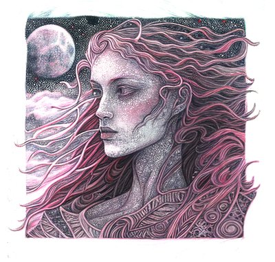 Fijne lijnkunst vrouw portret grafisch, muurkunst prints door F. Abderrahim