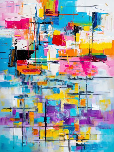Vloeiende abstracte kunst schilderij Volledige kleuren, fijne kunstafdrukken door F. Abderrahim