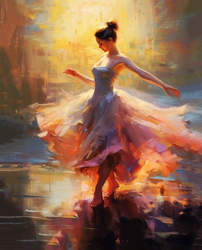 Meisje dansend, impressionistisch schilderij, Claude Monet stijl, canvasprints door F. Abderrahim