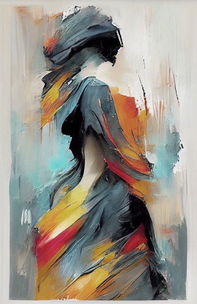 Meisje dansend, abstract expressionistisch olieverfschilderij, muurkunstafdrukken door F. Abderrahim