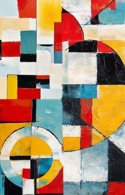 Geluk van geometrie geel, abstract olieverfschilderij, fijne kunstafdrukken online door F. Abderrahim
