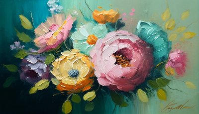 Horizontaal abstract bloemen stilleven door F. Abderrahim