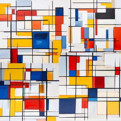 Compositie met rood, blauw en geel door F. Abderrahim