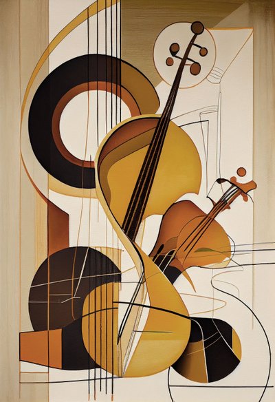 Muziek abstract, een viool olieverfschilderij, muurkunstafdrukken, slaapkamerdecor door F. Abderrahim