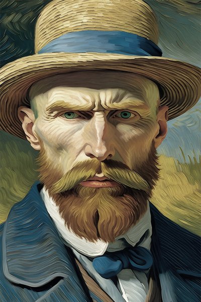 Retro vintage, portret van een man, van Gogh stijl door F. Abderrahim