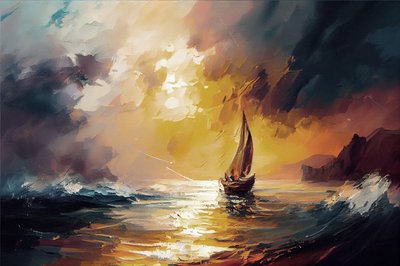 Zeilboot in een rode zonsondergang zeelandschap door F. Abderrahim