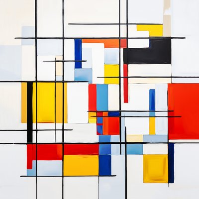 Abstract schilderij in de stijl van Piet Mondriaan door F. Abderrahim