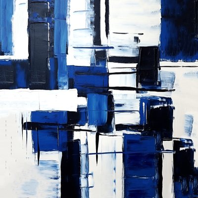 abstract expressionisme geometrisch raster zwart & blauw compositie, muurkunstafdrukken door F. Abderrahim