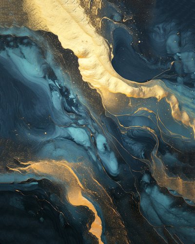 Zwart iriserende achtergrond, blauw en gouden marmer door F. Abderrahim