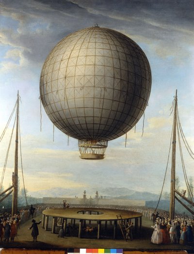 De beklimming van Paolo Andreani op 25/2/1784 in Milaan. Schilderij door F. Battaglini door F. Battaglini