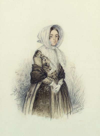 Portret van een Jonge Dame met een Hoed en Witte Handschoenen door F. Camaret