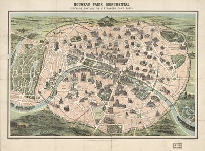 Geselecteerde gebouwen picturaal weergegeven. Vogelvlucht. LC-kopie gemonteerd op doek. Beschikbaar ook via de website van de Library of Congress als rasterafbeelding door F.; Garnier Frères; Dufrénoy Dufour